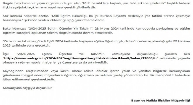 MEB'den yalanlama